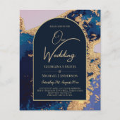Budget Agate Blue Gold Wedding nodigt QR Code RSVP (Voorkant)