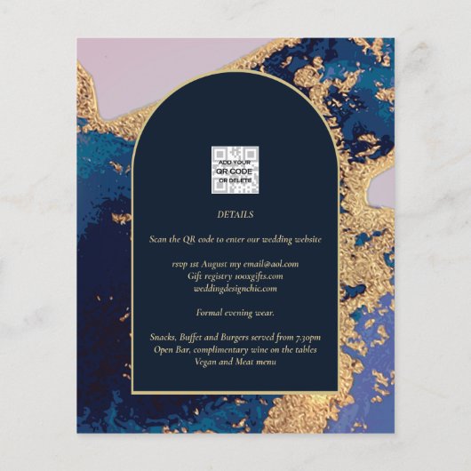 Budget Agate Blue Gold Wedding nodigt QR Code RSVP (Achterkant)