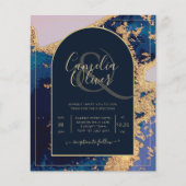 Budget Agate Blue Gold Wedding nodigt QR Code RSVP (Voorkant)