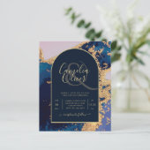 Budget Agate Blue Gold Wedding nodigt QR Code RSVP (Staand voorkant)