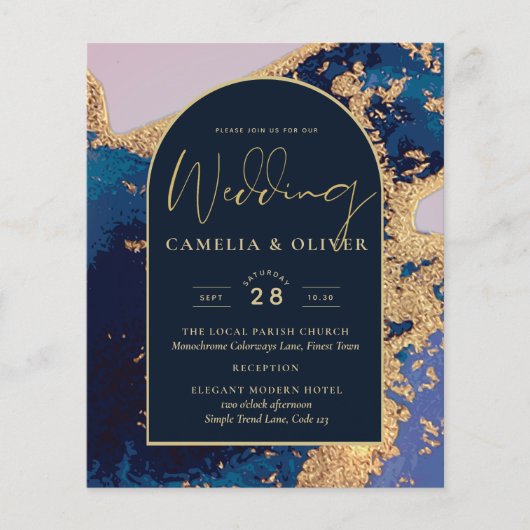 Budget Agate Blue Gold Wedding nodigt QR Code RSVP (Voorkant)