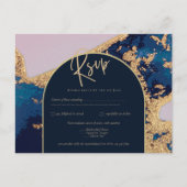 Budget Agate Blue Gold Wedding nodigt QR Code RSVP Briefkaart (Voorkant)