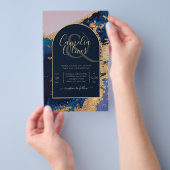 Budget Agate Blue Gold Wedding nodigt QR Code RSVP Flyer (Hand)