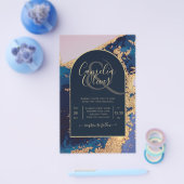 Budget Agate Blue Gold Wedding nodigt QR Code RSVP Flyer (Enkel)