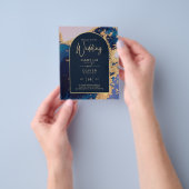 Budget Agate Blue Gold Wedding nodigt QR Code RSVP Flyer (Hand)