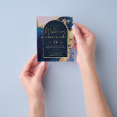 Budget Agate Blue Gold Wedding nodigt QR Code RSVP Flyer (Hand)