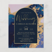 Budget Agate Blue Gold Wedding nodigt QR Code RSVP Flyer (Voorkant)