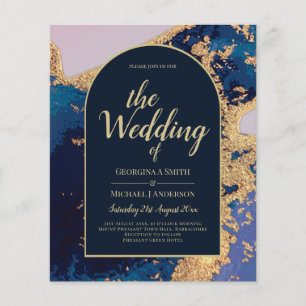 Budget Agate Blue Gold Wedding nodigt QR Code RSVP Flyer