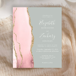 Budget Agate Blush Sage Green Wedding Uitnodiging
