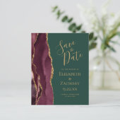 Budget Agate Bourgondië Goud Groen Save the Date (Staand voorkant)