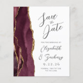Budget Agate Bourgondië Goud Schrift Save the Date (Voorkant)