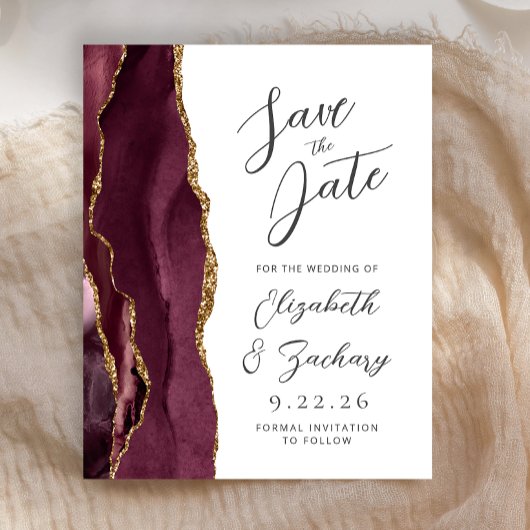 Budget Agate Bourgondië Goud Schrift Save the Date