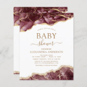 Budget Agate Burgundy Baby shower Gold Invitation (Voorkant / Achterkant)