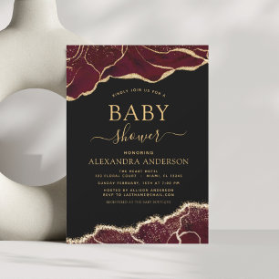 Budget Agate Burgundy Baby shower Gold Invitation