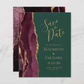 Budget Agate Burgundy Gold Green Save the Date (Voorkant / Achterkant)