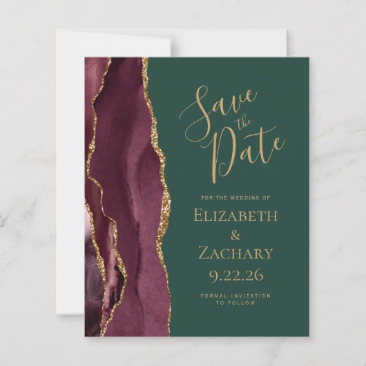 Budget Agate Burgundy Gold Green Save the Date (Voorkant)