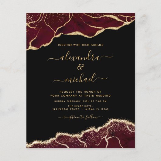 Budget Agate Burgundy Gold Weduwde Uitnodiging Flyer (Voorkant)