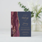 Budget Agate Burgundy Navy Blue Wedding Invitation (Staand voorkant)