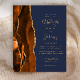 Budget Agate Burnt Oranje Blue Wedding Uitnodiging