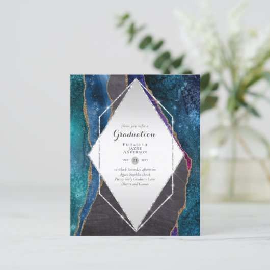 BUDGET Agate EINDEJAARSFEEST Uitnodigingen Glitter (Staand voorkant)