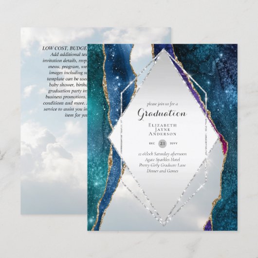 BUDGET Agate EINDEJAARSPARTY Uitnodigingen Glitter (Voorkant / Achterkant)