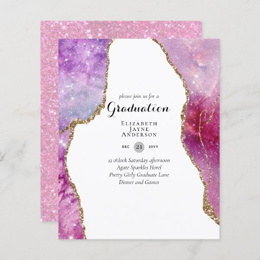 BUDGET Agate EINDPARTY Uitnodigingen Glitter Glamo (Voorkant / Achterkant)