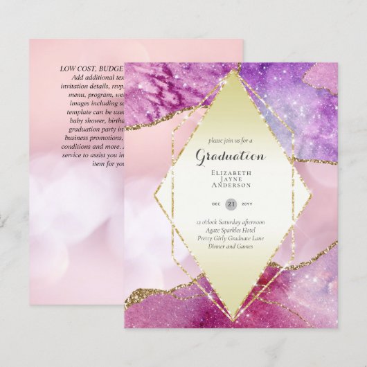 BUDGET Agate EINDPARTY Uitnodigingen Glitter Glamo (Voorkant / Achterkant)