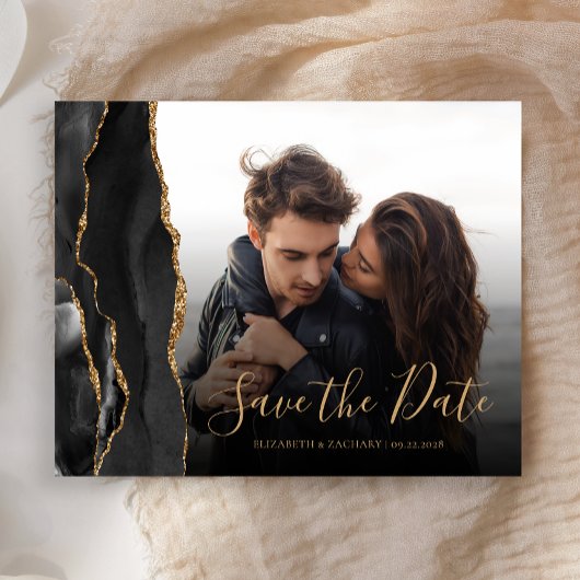 Budget Agate Geode Black Gold Photo Save the Date
