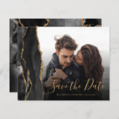 Budget Agate Geode Black Gold Photo Save the Date (Voorkant / Achterkant)