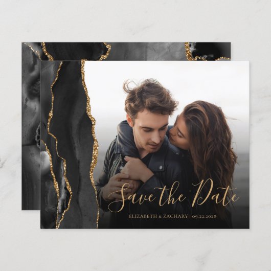 Budget Agate Geode Black Gold Photo Save the Date (Voorkant / Achterkant)