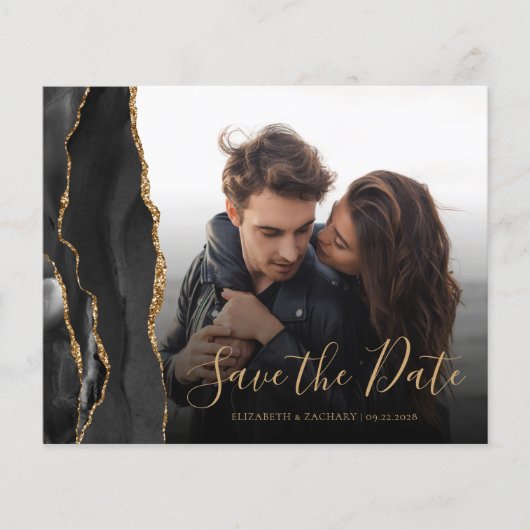 Budget Agate Geode Black Gold Photo Save the Date (Voorkant)