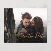 Budget Agate Geode Zwart Goud Foto Save the Date (Voorkant)