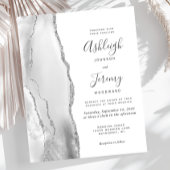 Budget Agate Grey White Silver Wedding Uitnodiging