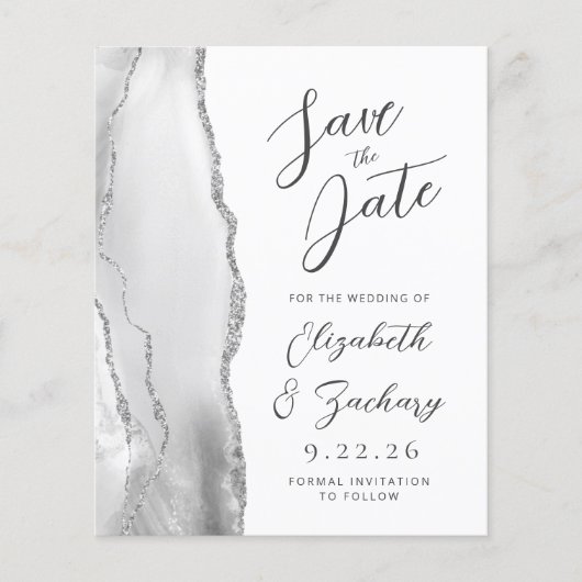 Budget Agate Grijs Zilver Script Save the Date (Voorkant)