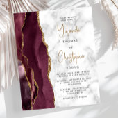 Budget Agate Marble Burgundy Gold Wedding Invite