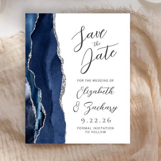 Budget Agate Navy Blauwe Zilveren Schrift Bewaar d