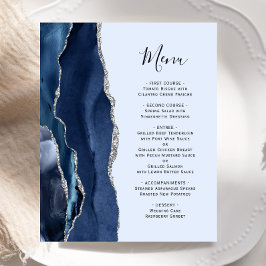 Budget Agate Navy Bleek Blue Silver Wedding Menu