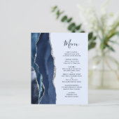 Budget Agate Navy Bleek Blue Silver Wedding Menu (Staand voorkant)