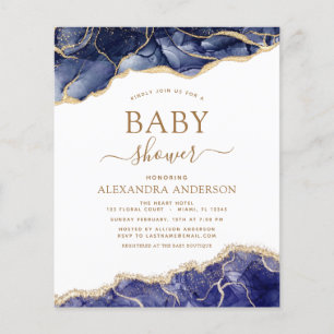 Budget Agate Navy Blue Gold Baby shower Flyer