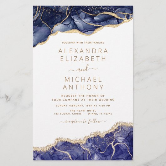 Budget Agate Navy Blue Gold Blue Wedding (Voorkant)