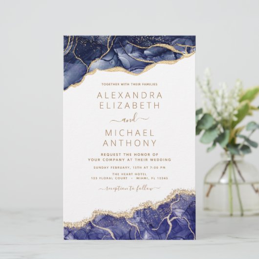 Budget Agate Navy Blue Gold Blue Wedding (Staand voorkant)