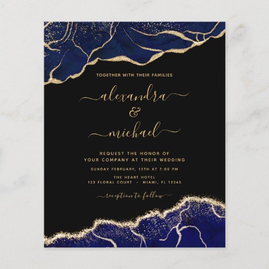 Budget Agate Navy Blue Gold Blue Wedding (Voorkant)