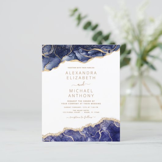 Budget Agate Navy Blue Gold Blue Wedding (Staand voorkant)