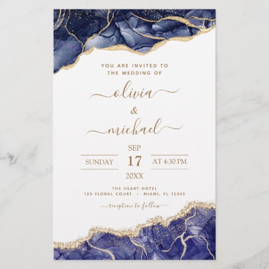 Budget Agate Navy Blue Gold Blue Wedding (Voorkant)