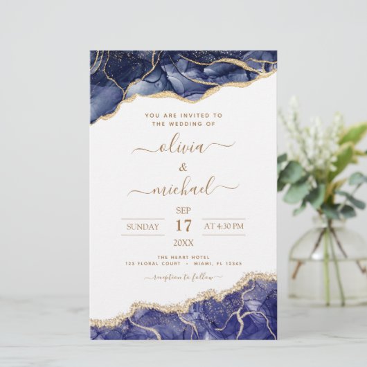 Budget Agate Navy Blue Gold Blue Wedding (Staand voorkant)