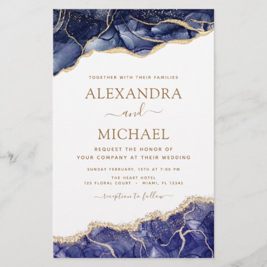 Budget Agate Navy Blue Gold Blue Wedding (Voorkant)