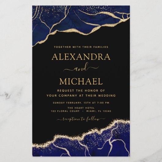 Budget Agate Navy Blue Gold Blue Wedding (Voorkant)