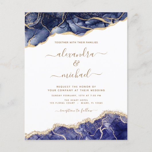 Budget Agate Navy Blue Gold Blue Wedding Flyer (Voorkant)