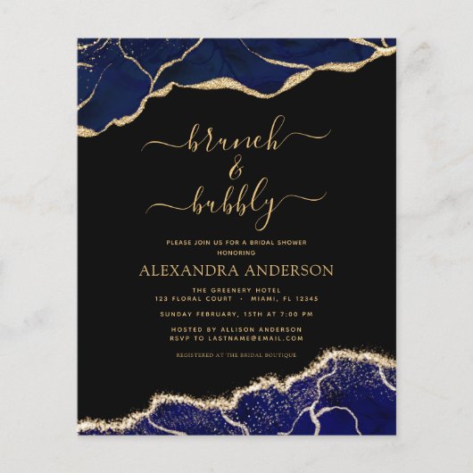 Budget Agate Navy Blue Gold Brunch en Bubble Flyer (Voorkant)