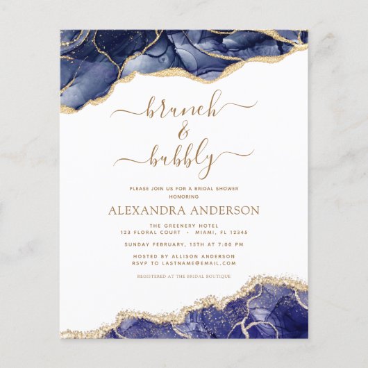 Budget Agate Navy Blue Gold Brunch en Bubble Flyer (Voorkant)